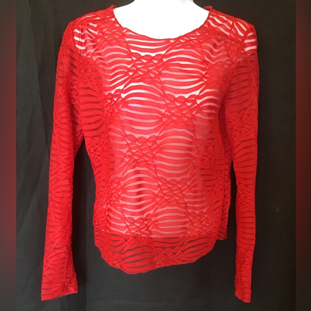 Kenneth Cole Red Sheer Blouse